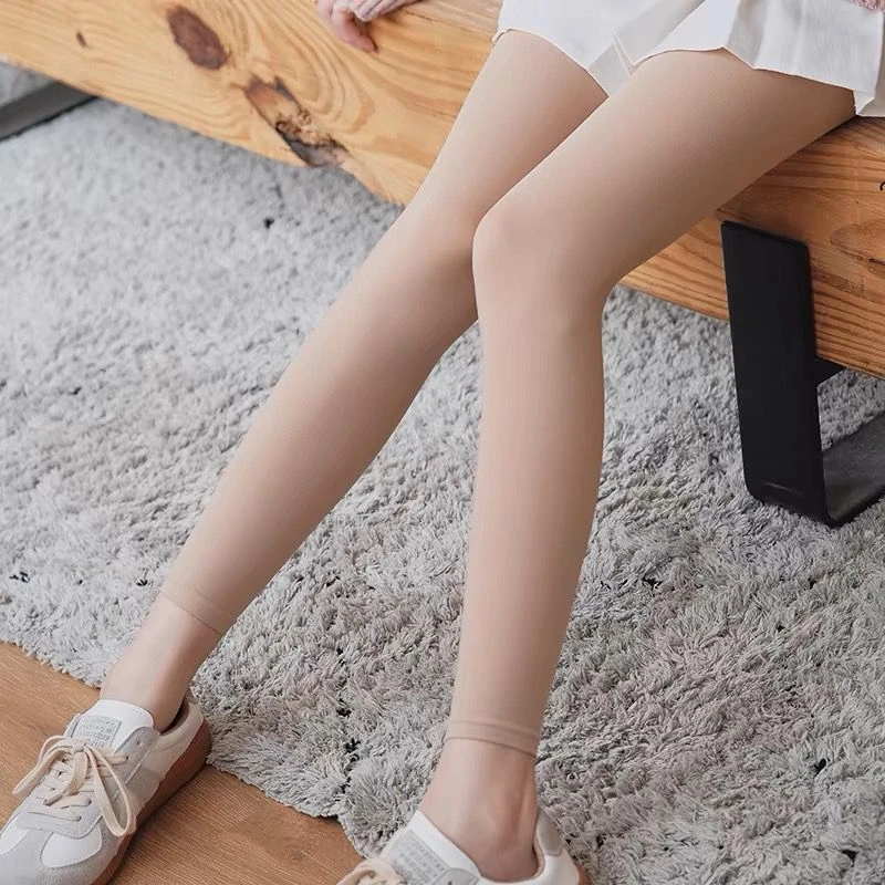 打底裤女春秋薄款外穿肉色大码无缝显瘦深灰黑肤色九分裤袜防勾丝