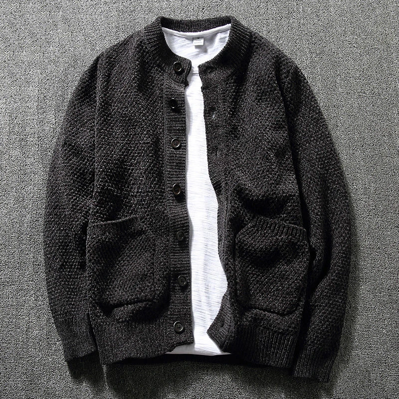 棣棣潮男秋冬季新款日系毛衣开衫外套男学生韩版修身圆领男士