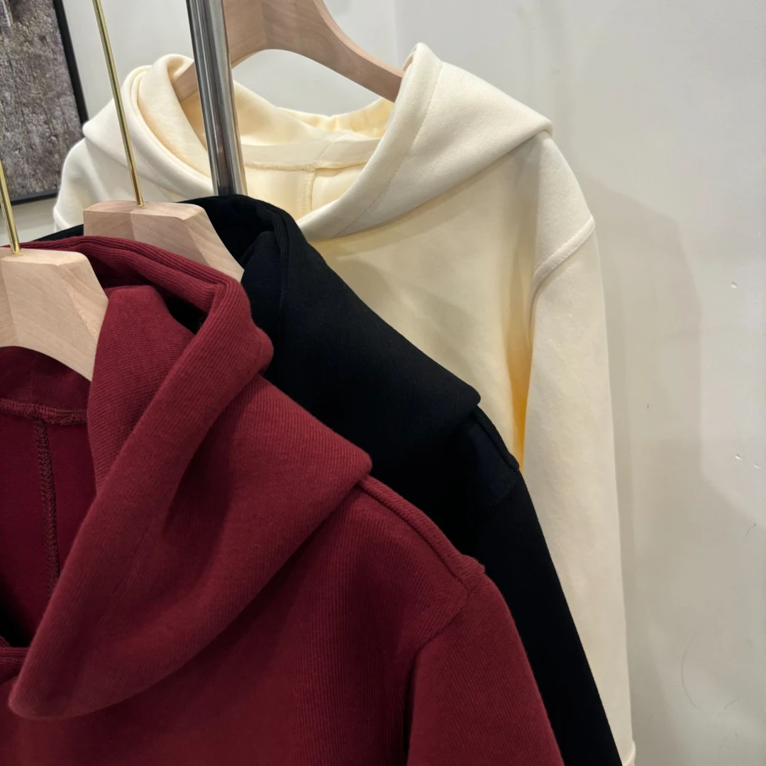 秋冬款长袖卫衣百搭连帽短款时尚针织纯色韩版