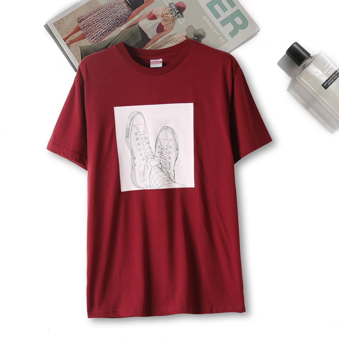 【美式复古】时尚简约印花百搭短袖春夏透气亲肤情侣短袖上衣3T394