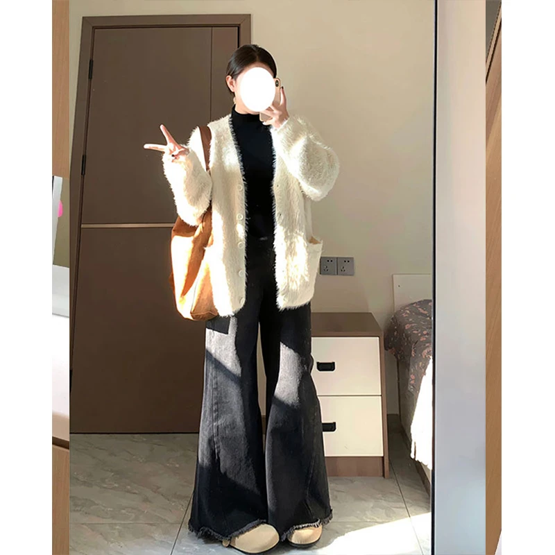 300斤胖mm毛边阔腿牛仔裤女夏季黑色裤子大码女装显瘦喇叭裤女裤