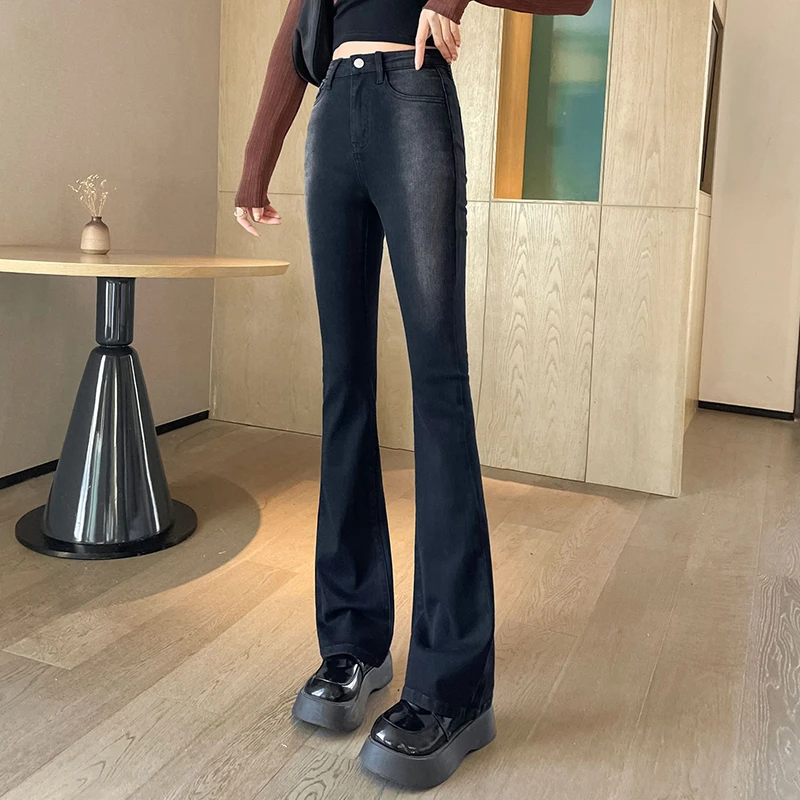 2-300斤牛仔裤女装胖mm黑色微喇叭夏季高腰显瘦宽松直筒马蹄裤子