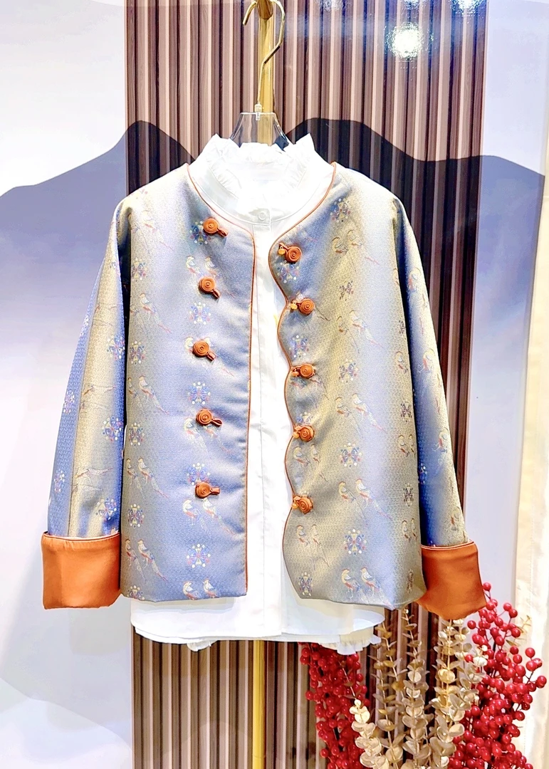 【百灵鸟】时尚新中式是重工唐装秋冬保暖棉服外套上衣