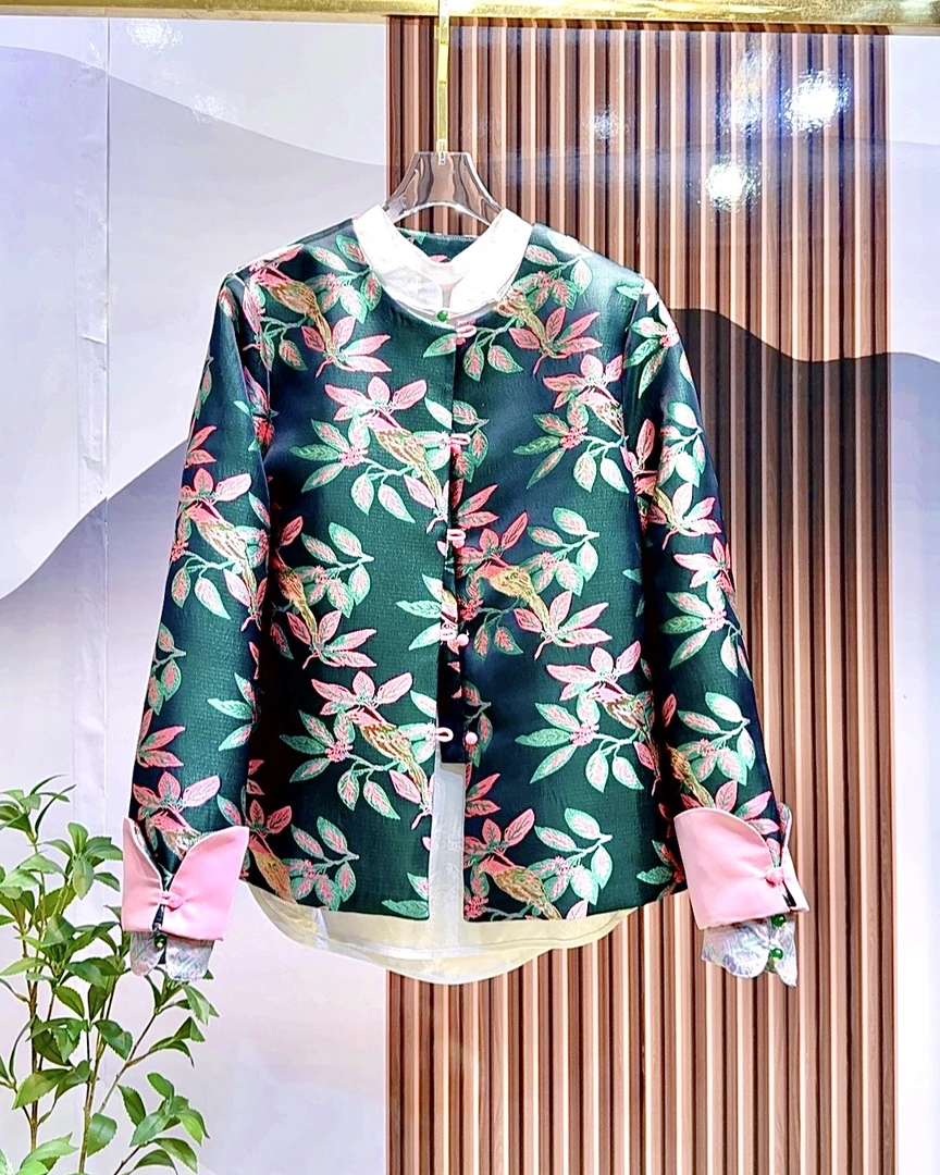 （金枝绿叶）时尚新中式高端织景提花复古唐装秋冬新款外套上衣