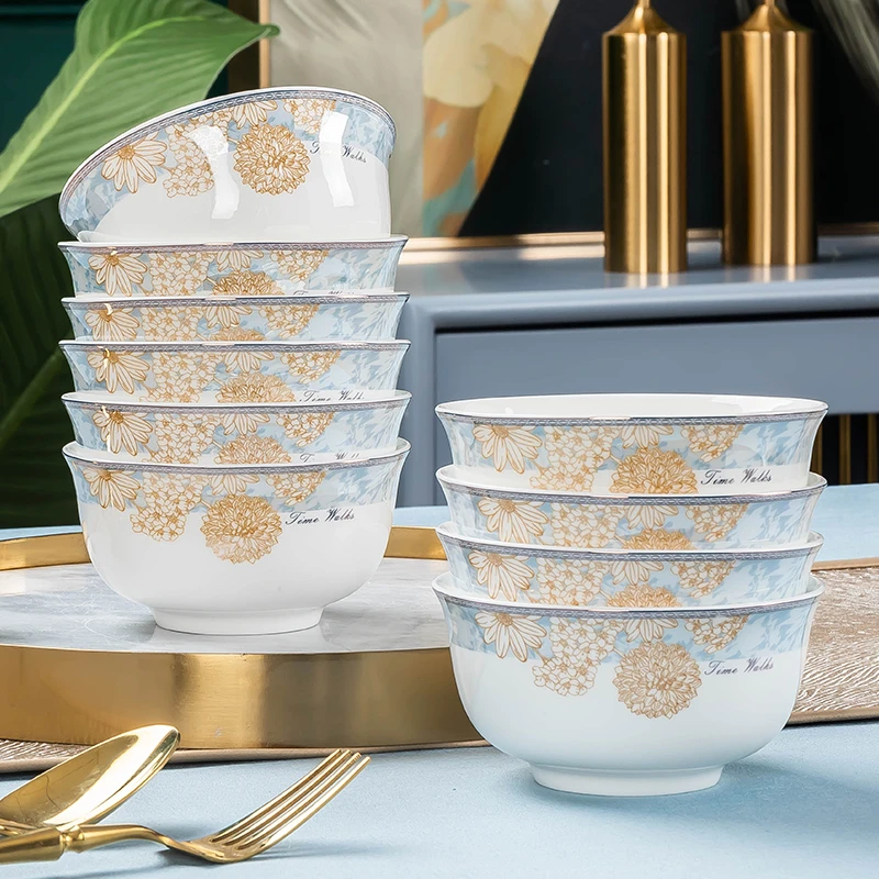 4.5英寸米饭碗12个时光漫步陶瓷饭碗骨瓷碗家用大汤碗饭碗