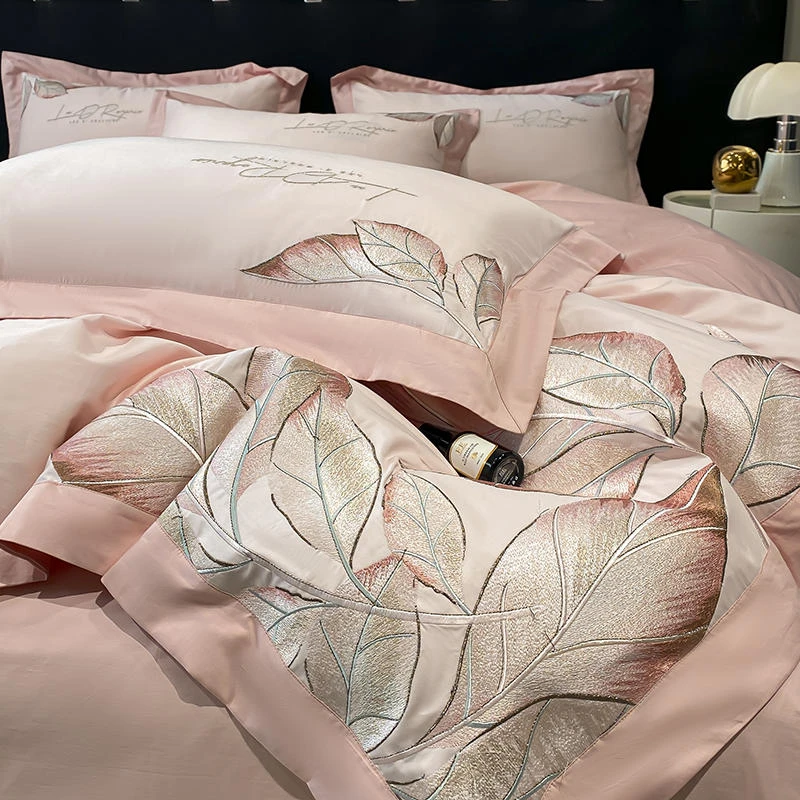 轻奢风大牌高端高档床品高档欧式120支长绒棉四件套纯色简约被套