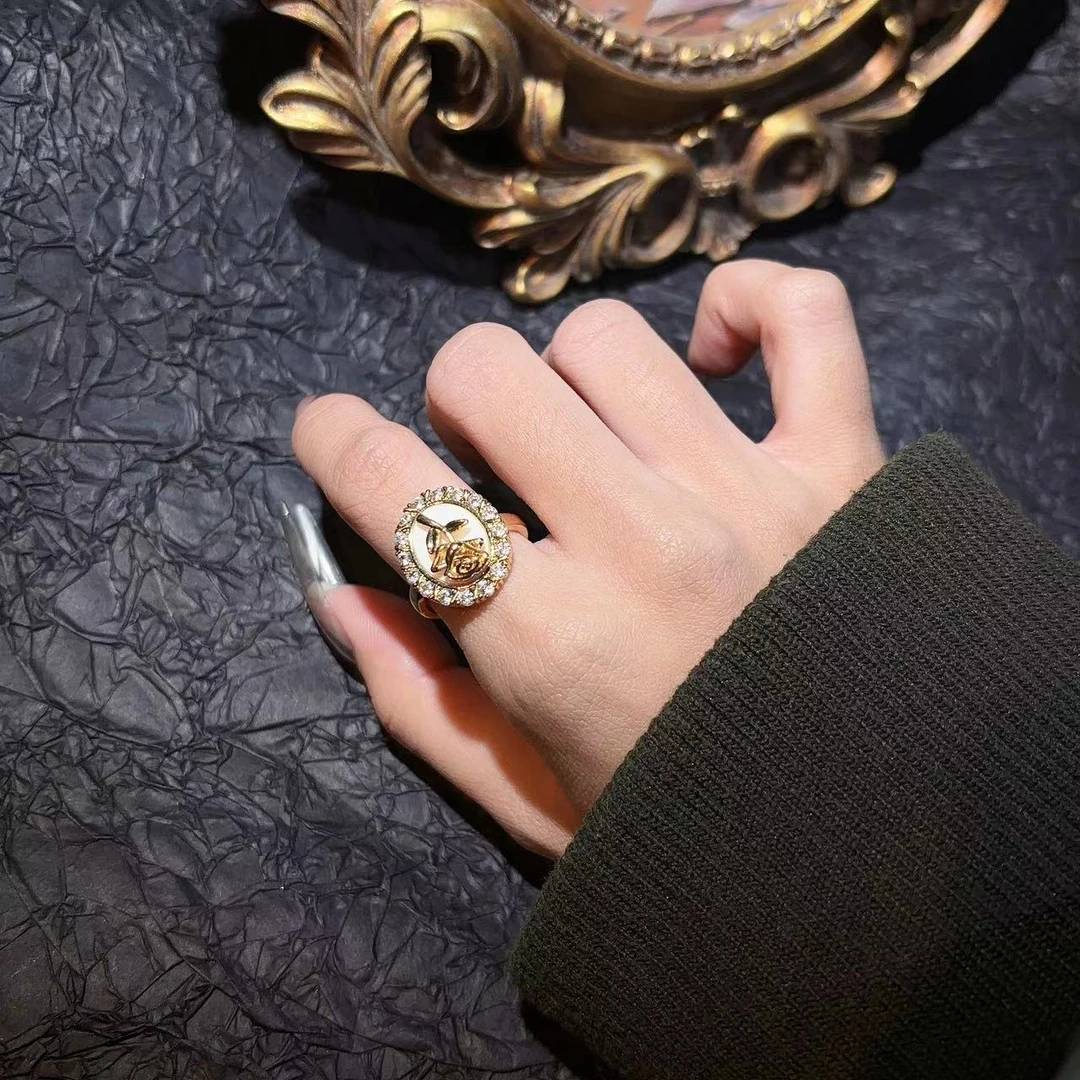 铜合金合成锆石戒指 JZ151 玫瑰圆环甜美气质简约百搭轻奢戒指