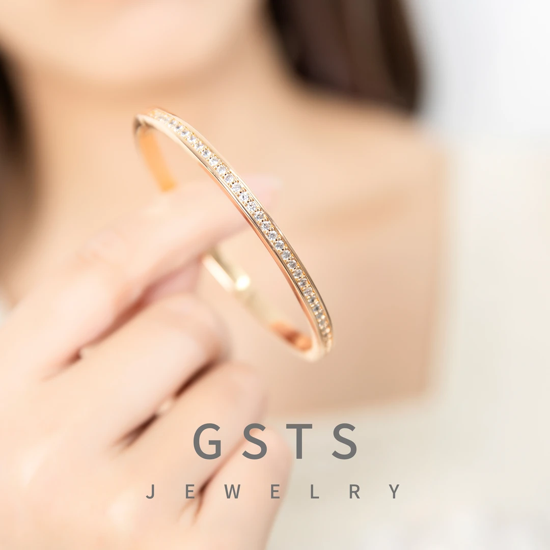 GSTS 铜合金合成锆石手镯 FS090 轻奢气质满钻镶钻百搭手镯手环