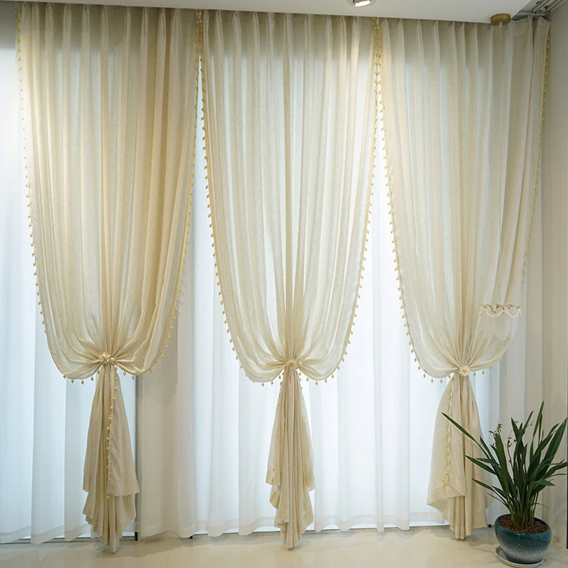 布帘间中古风美式原木风亚麻窗纱客厅卧室飘窗阳台布空间高端窗帘