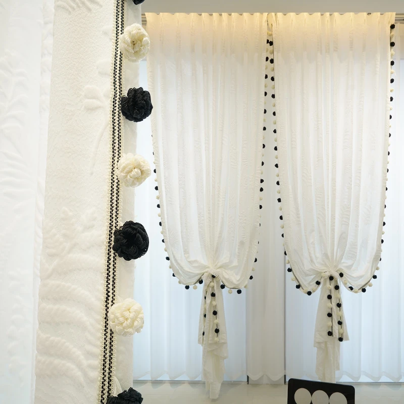 透光不透人的窗帘布空间立体雕绒纱帘美式法式叶子客厅卧室窗帘