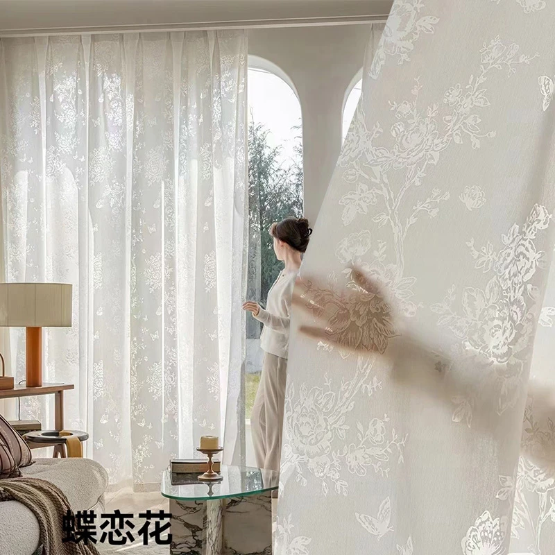 布空间纱帘高端窗帘定制蝶恋花剪花纱光影客厅阳台布空间高端窗帘