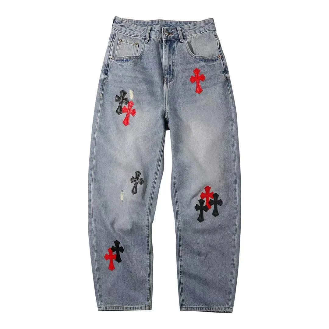 【6739】贴皮牛仔裤2024潮流新款休闲牛仔裤（男女同款）