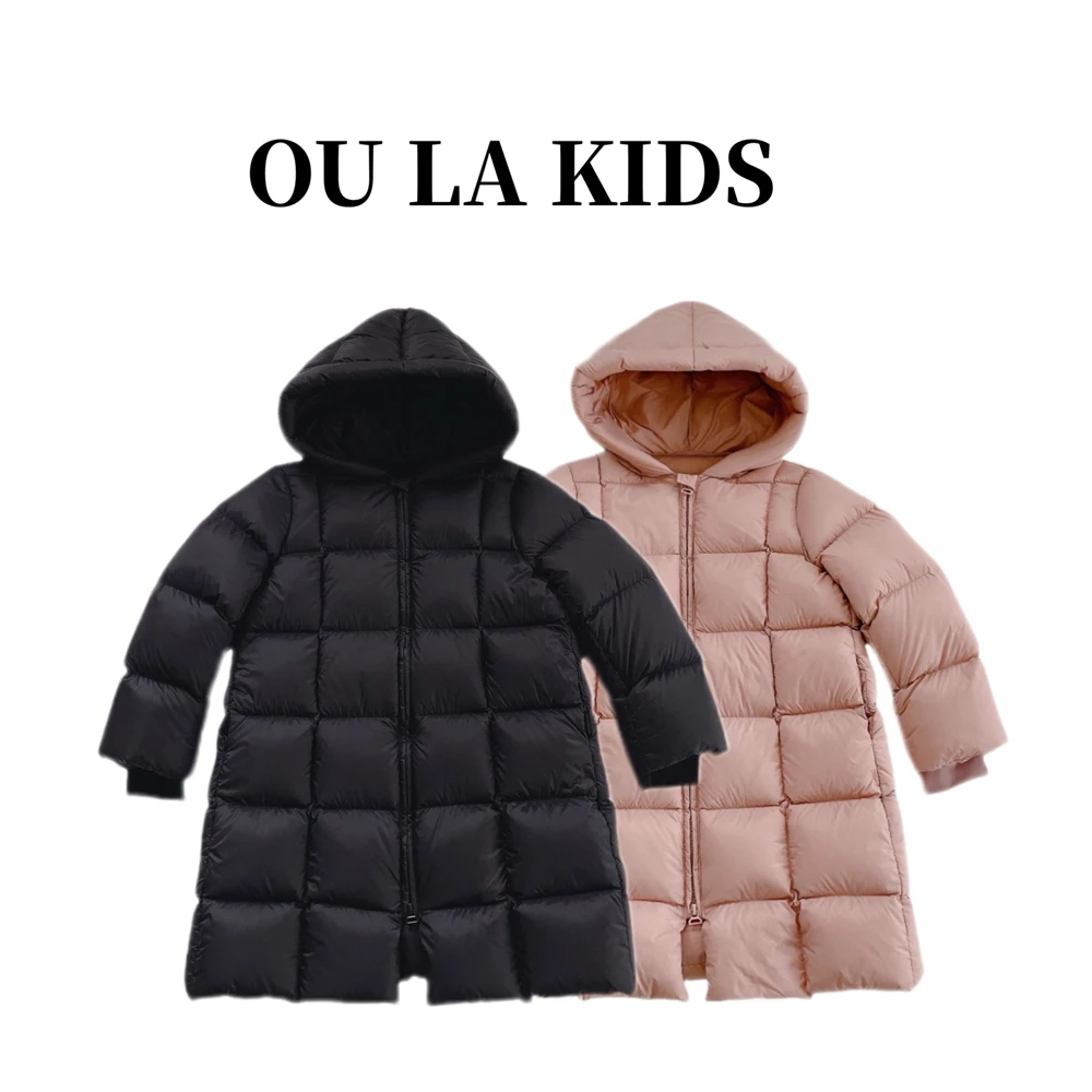 2024冬季新品女童韩版简约连帽90白鸭绒长款百搭童装羽绒服61889