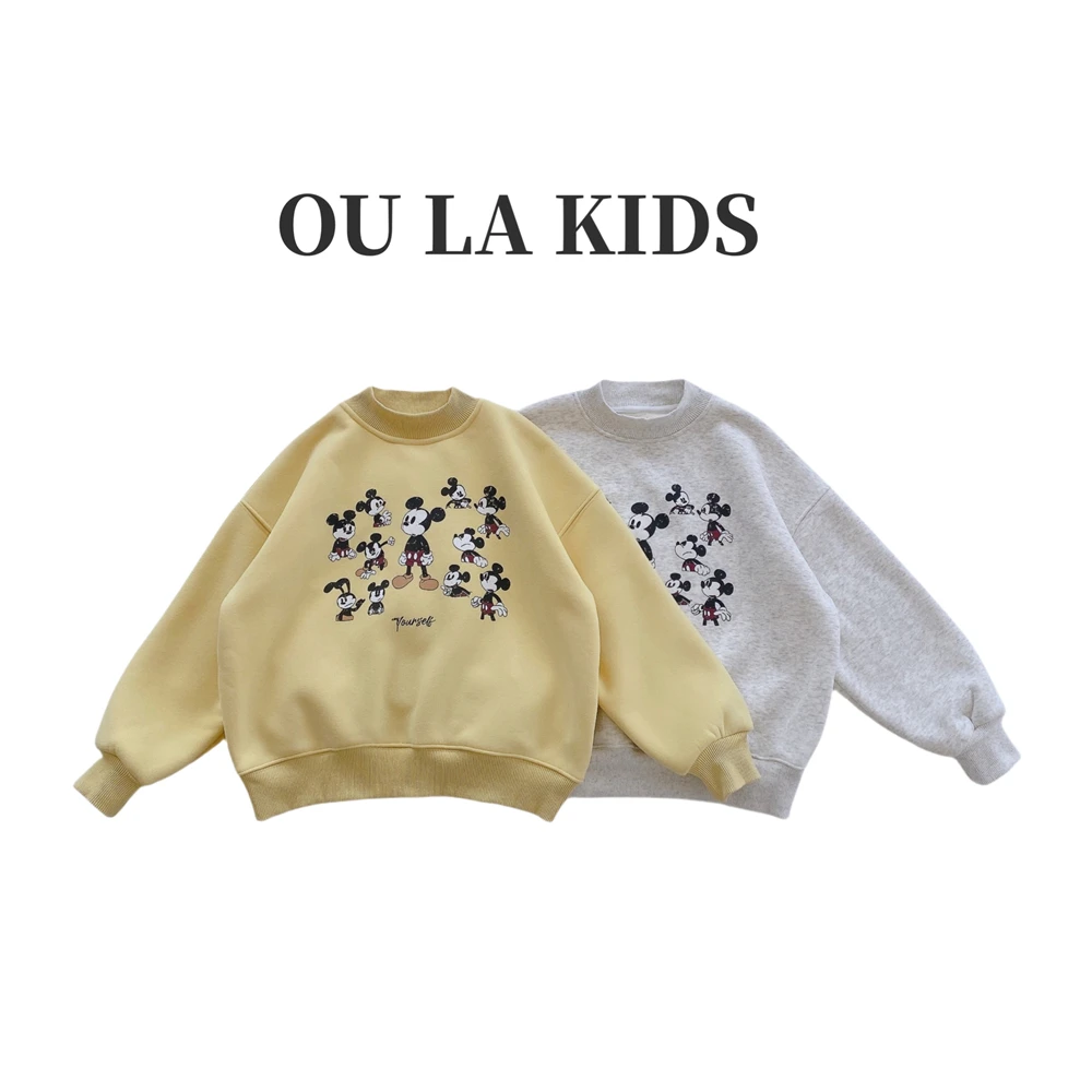 2024冬季新品女童韩版一体绒半高领卫衣休闲套头圆领卫衣24520