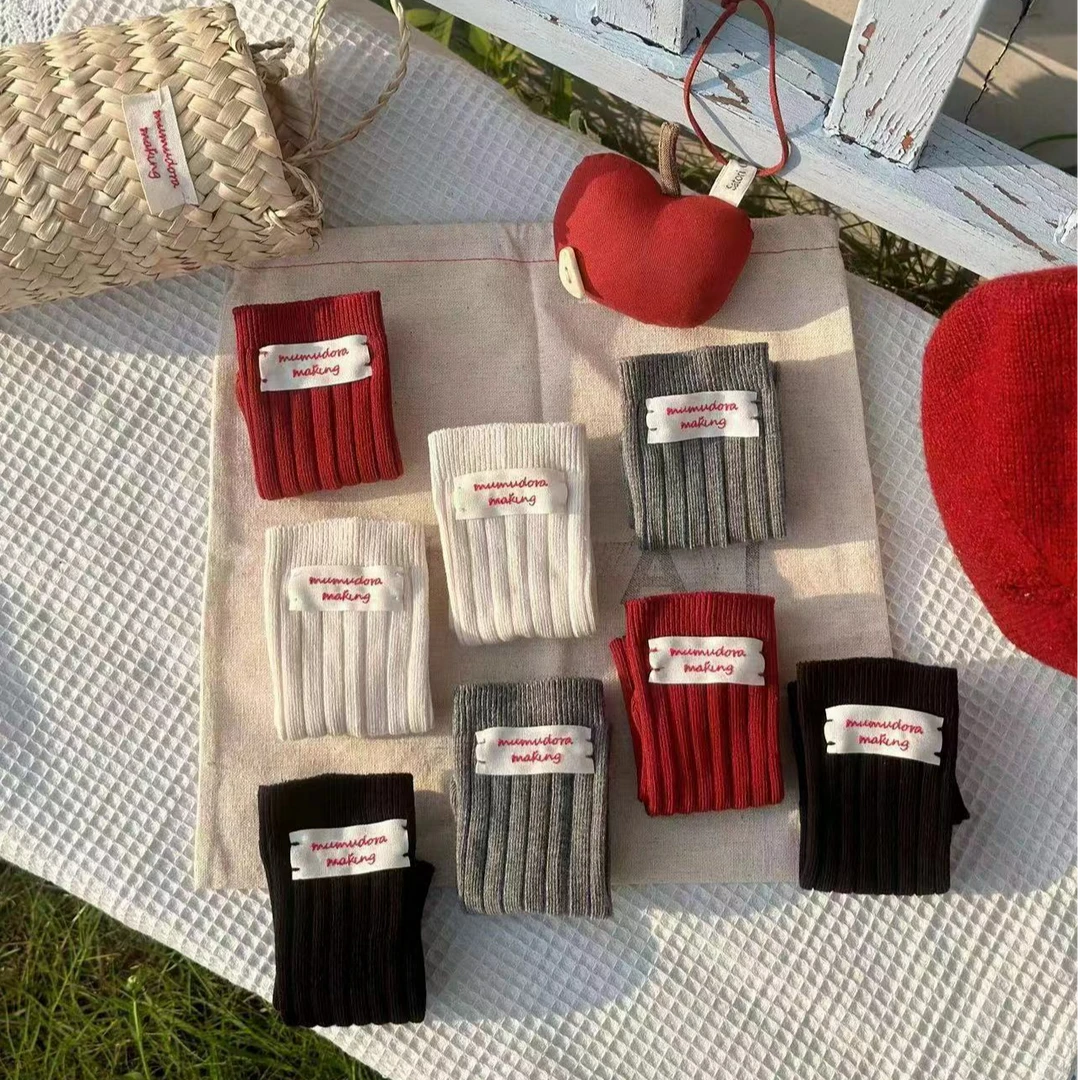 2024秋季新品女童韩版简约贴标纯色无骨袜百搭童装袜子ZT679