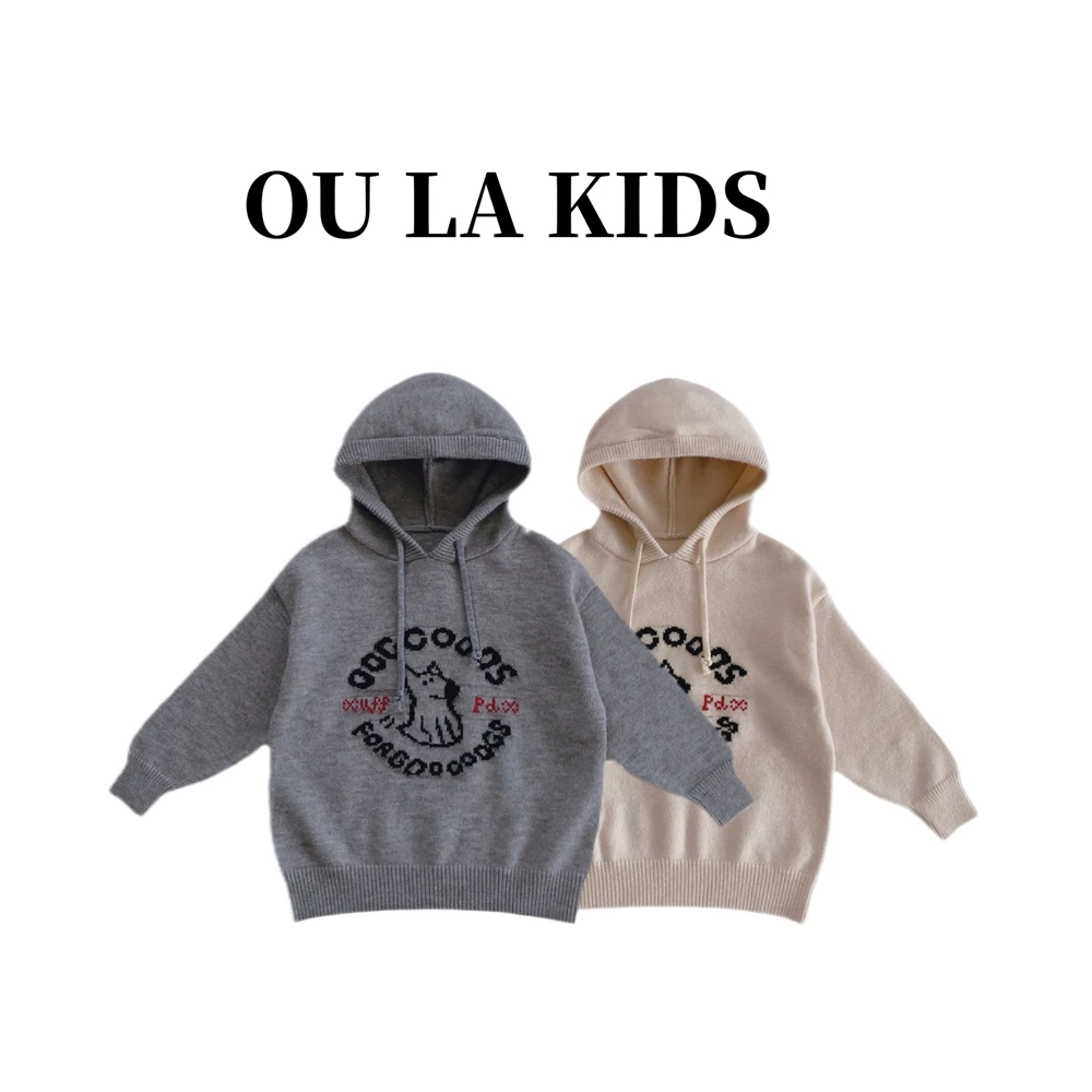 12024冬季新品女童韩版趣味小狗软糯保暖连帽百搭童装毛衣2361