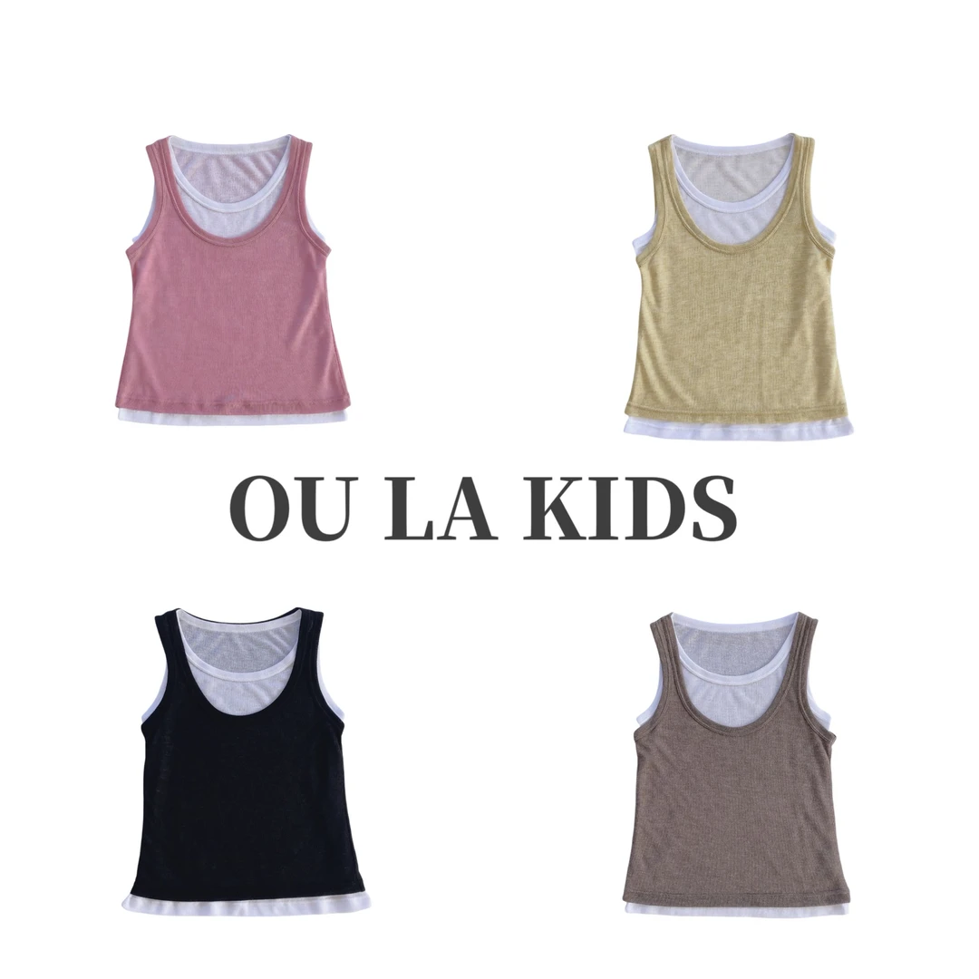 2024夏季新品女大童装韩系撞色假两件运动休闲修身吊带背心B011