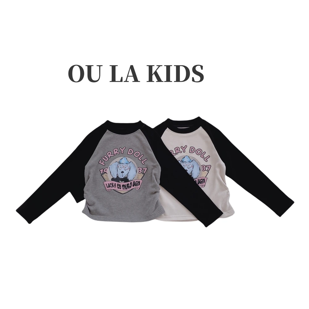 12024冬季新品女童韩版拼接卡通印花半高领打底童装T恤MFD5680