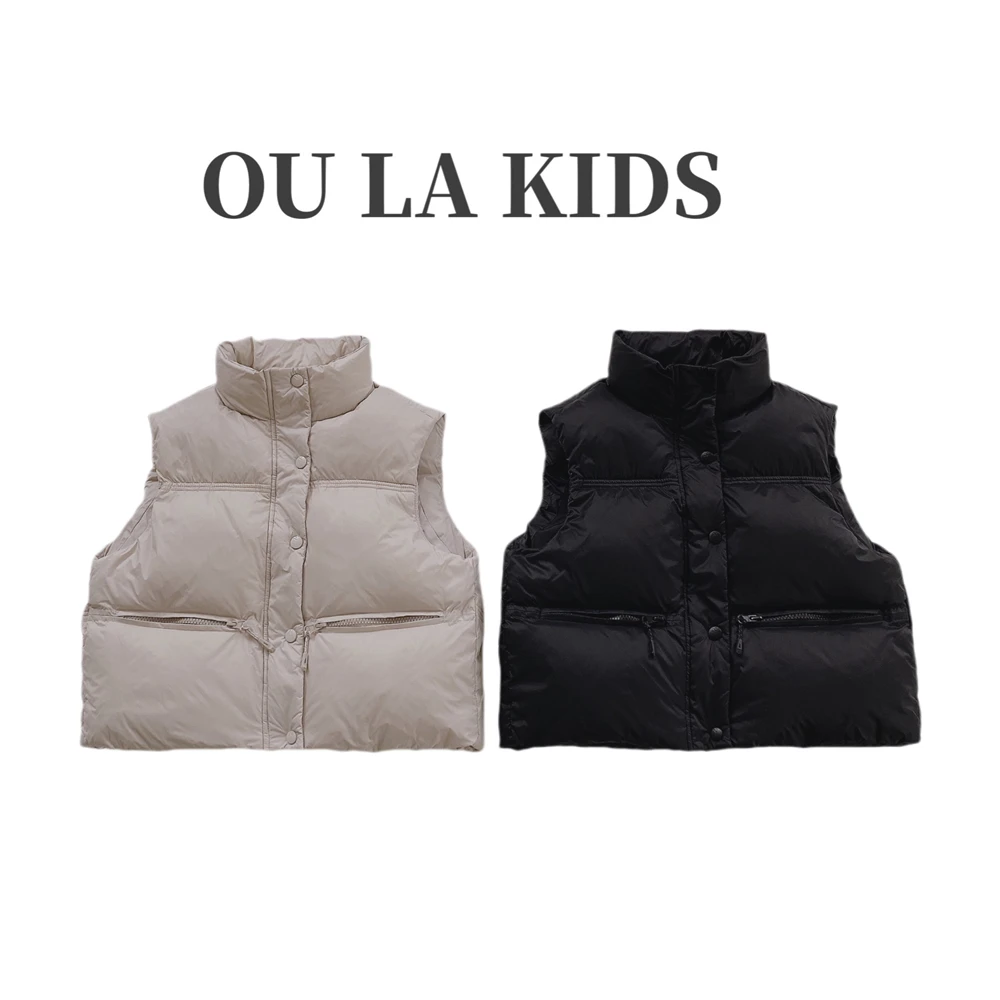 12024冬季新品女童韩版简约立领90白鸭绒背心百搭童装马甲54101