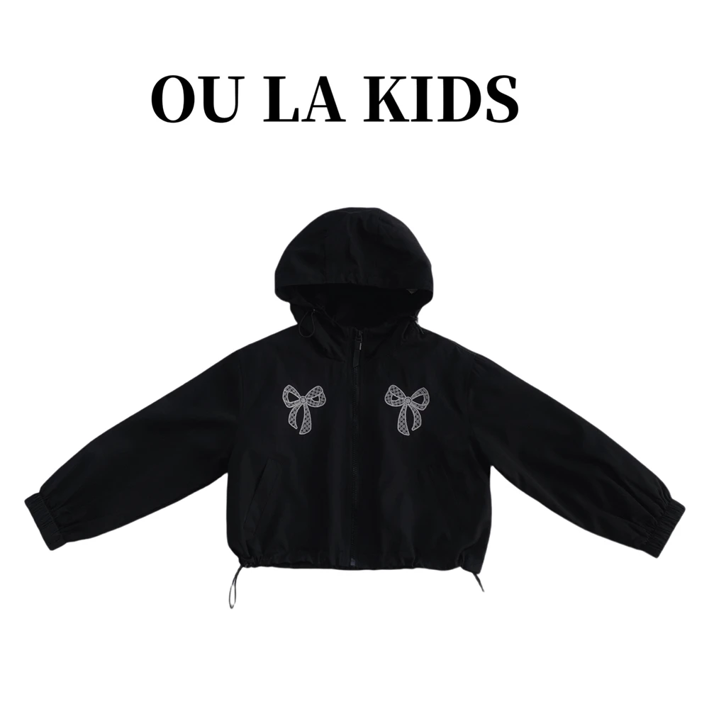 2024秋季新品女童韩版蕾丝蝴蝶结连帽开衫百搭童装外套L090