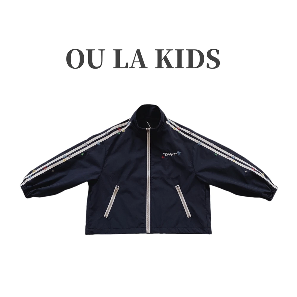 2024秋季新品女童韩版刺绣小花朵童运动服休闲拉链冲锋衣外套8656