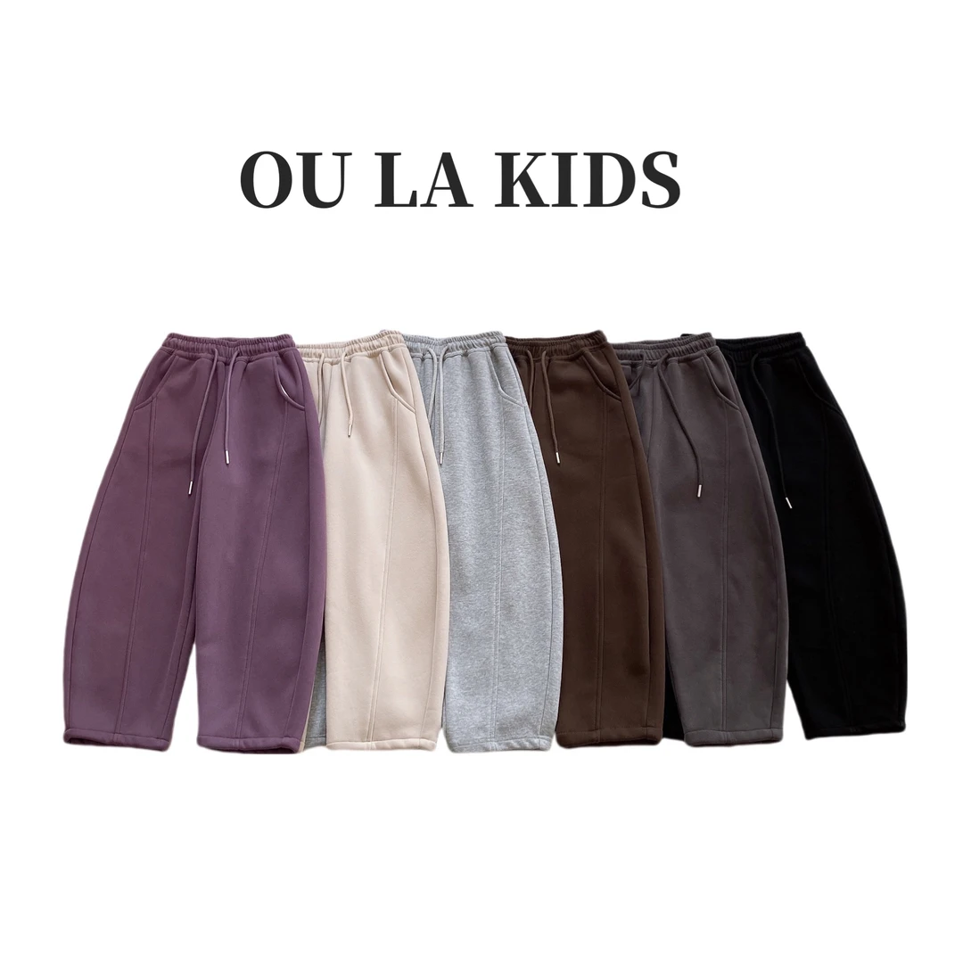 22024冬季新品女童韩版简约宽松休闲加绒香蕉裤百搭童装裤子L7778