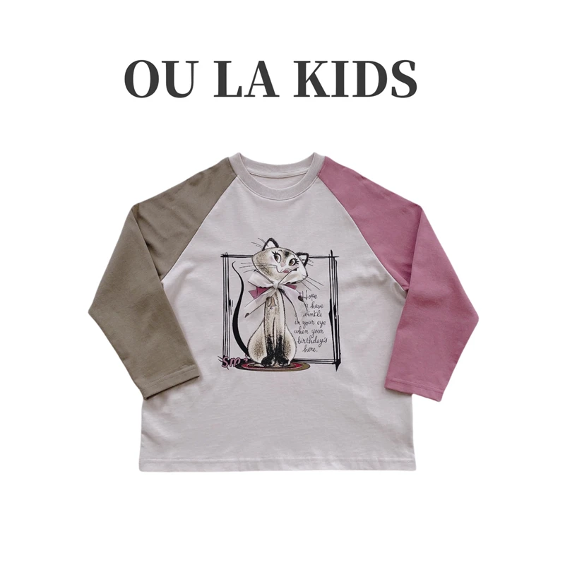 2024秋季新品女大童装韩版时尚AB袖卡通猫咪印花休闲百搭T恤8227