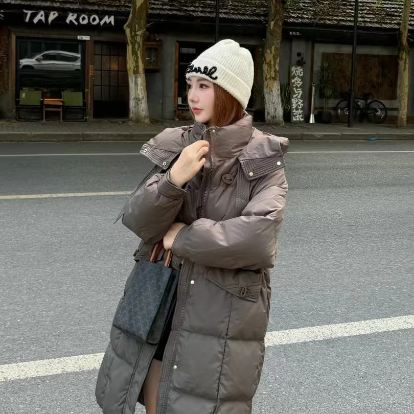 【90鹅绒】飘带中长款韩版时尚女加厚保暖宽松鹅绒冬季外套