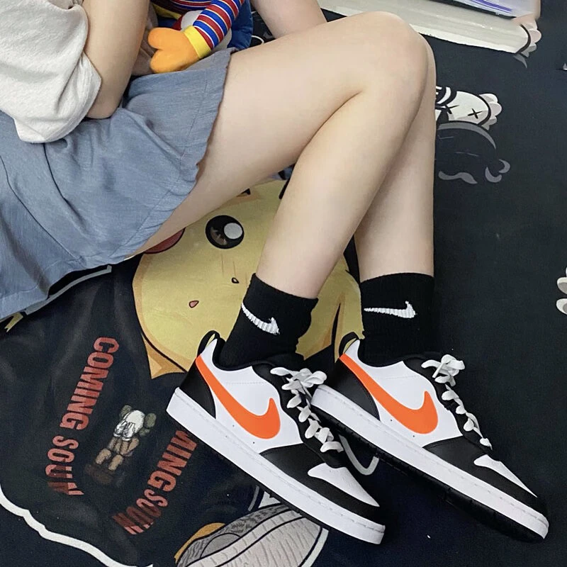 耐克/Nike Court Borough Low鞋女黑白橙低帮休闲板鞋 BQ5448-115
