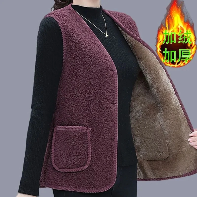 羊羔毛一体马甲女新款秋冬百搭时尚女士加绒加厚外穿背心马夹外套