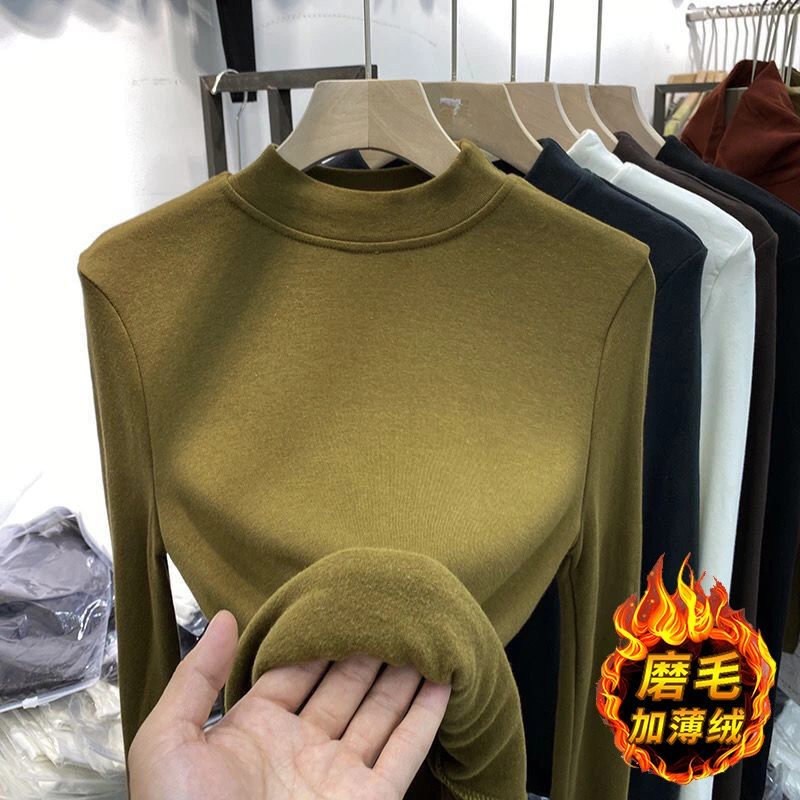 薄绒加厚打底衫女内搭 秋冬修身长袖针织上衣纯色显瘦T恤