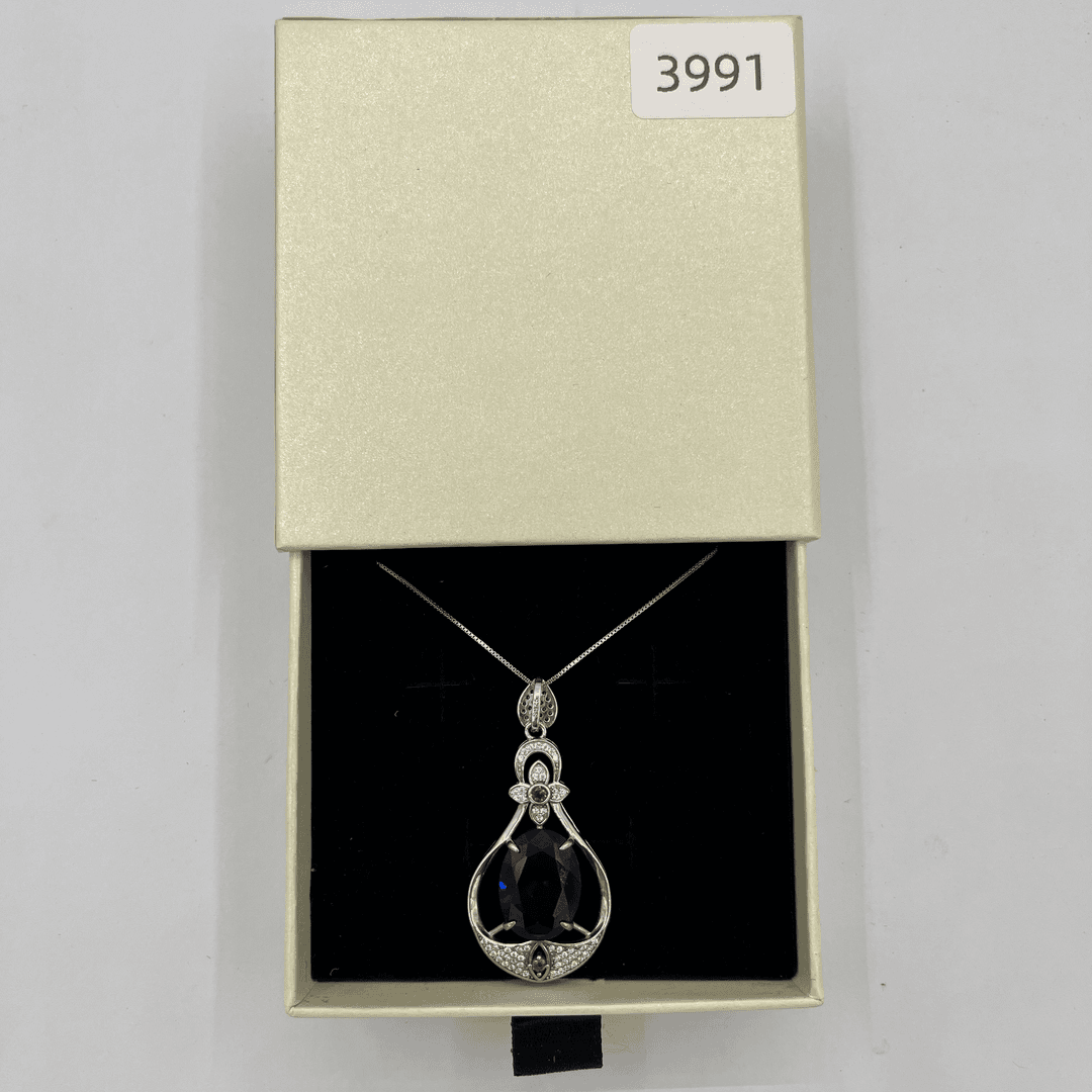 吊坠925银 925项链22厘米长项链蓝色气质手工时尚简约百搭银制品