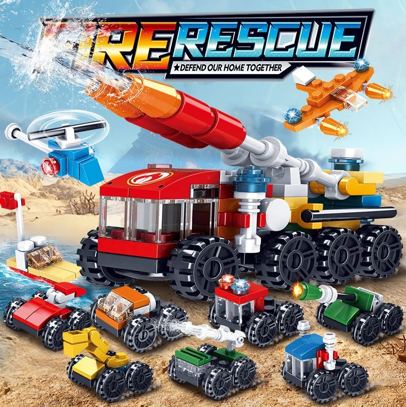 十合一锻炼专注力积木拼装小颗粒工程车消防车玩具特警