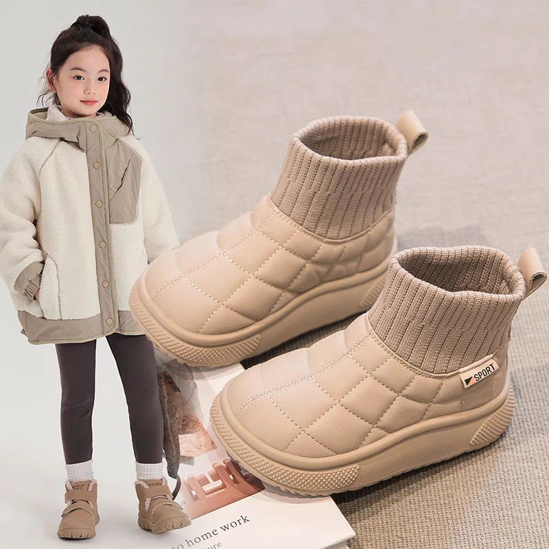 ABC女童雪地靴2025冬季新款男童鞋子加绒短靴棉鞋儿童靴子宝宝鞋