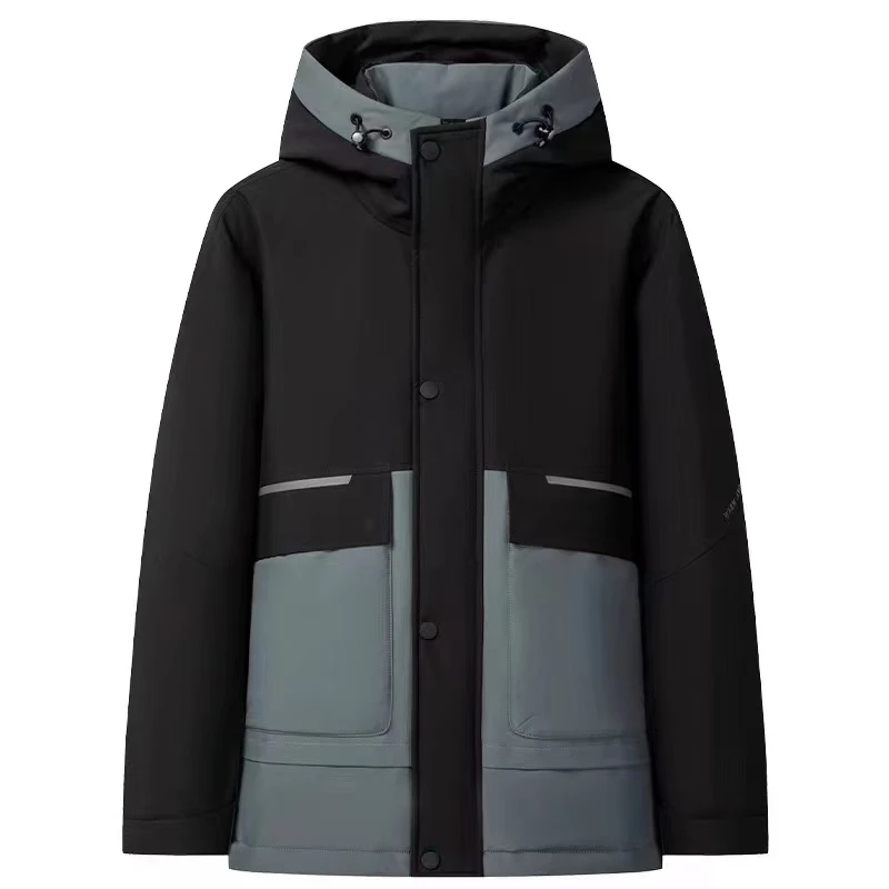 15404鹅绒，男士羽绒服时尚休闲连帽拼接保暖撞色