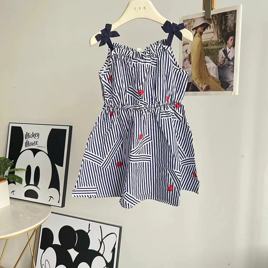 355纯棉，女童条纹吊带背心裙
