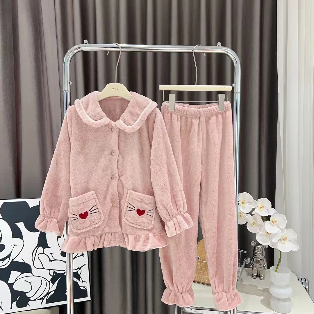 3166女童超可爱小兔法兰绒家居服套装