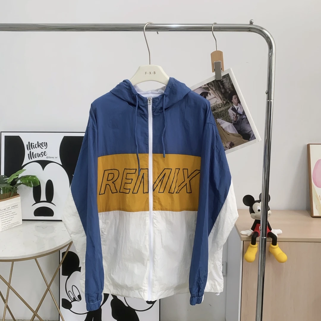 5555夏季薄款男士拼色防晒衣运动时尚休闲连帽