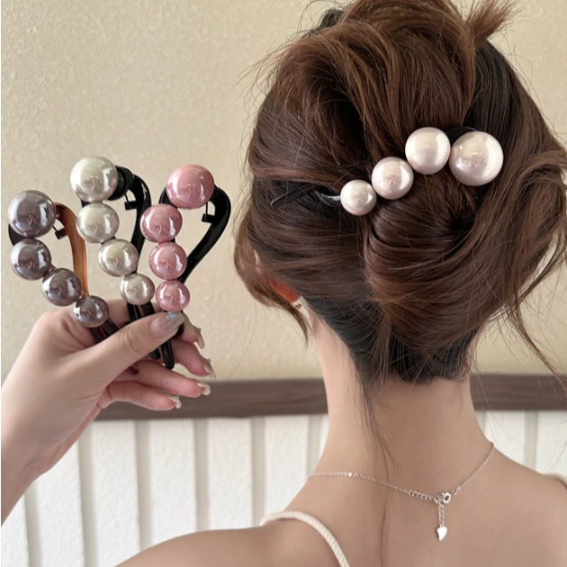 简约大号珠珠一字发夹女2024新款后脑勺高级感抓夹扭扭夹气质头饰