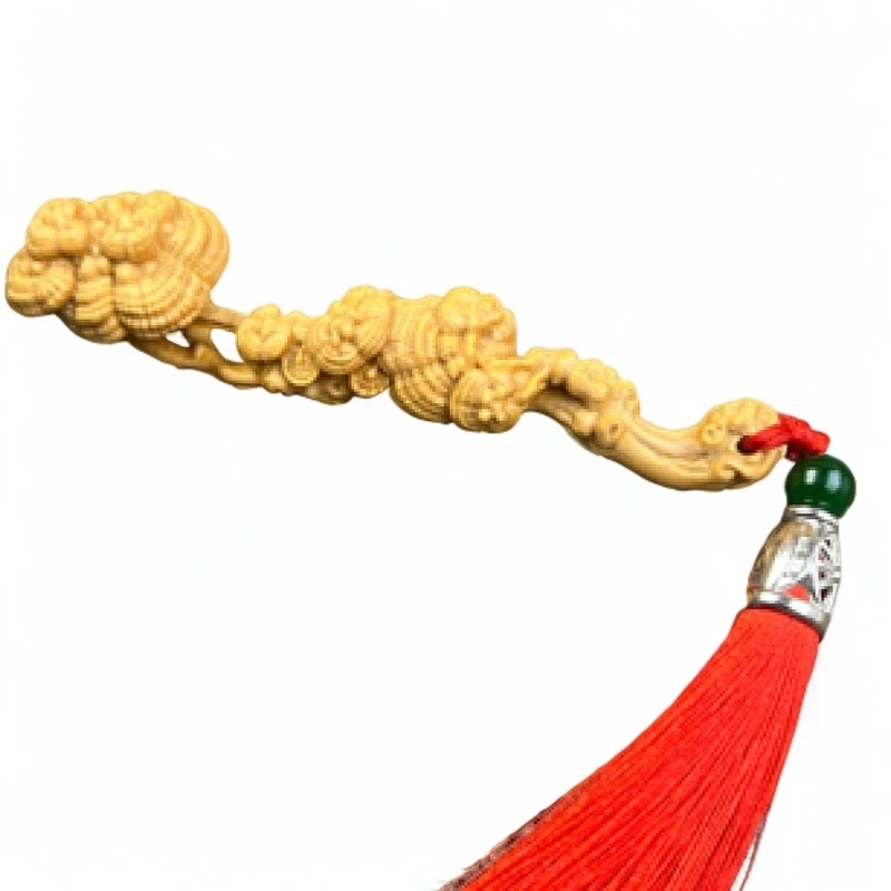 崖柏木雕刻灵芝如意手把件家居摆件工艺品10厘米