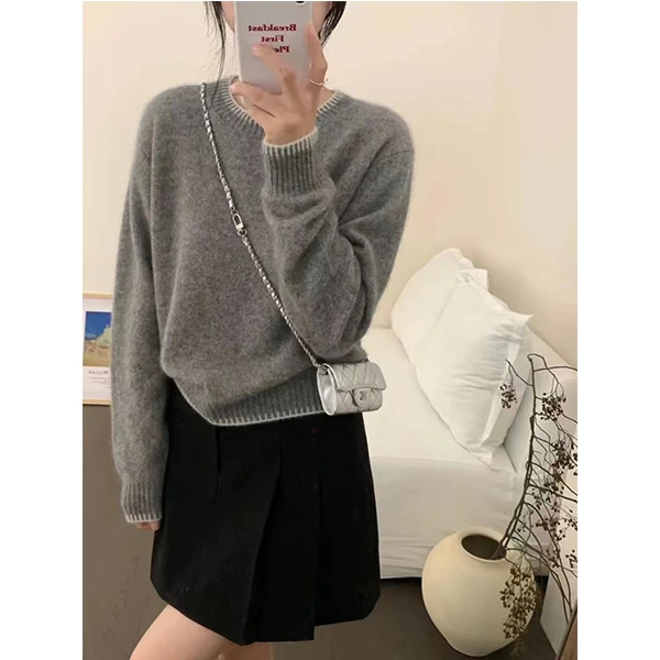 【拼色领套头】早秋新款撞色显瘦针织衫宽松休闲时尚百搭针织衫