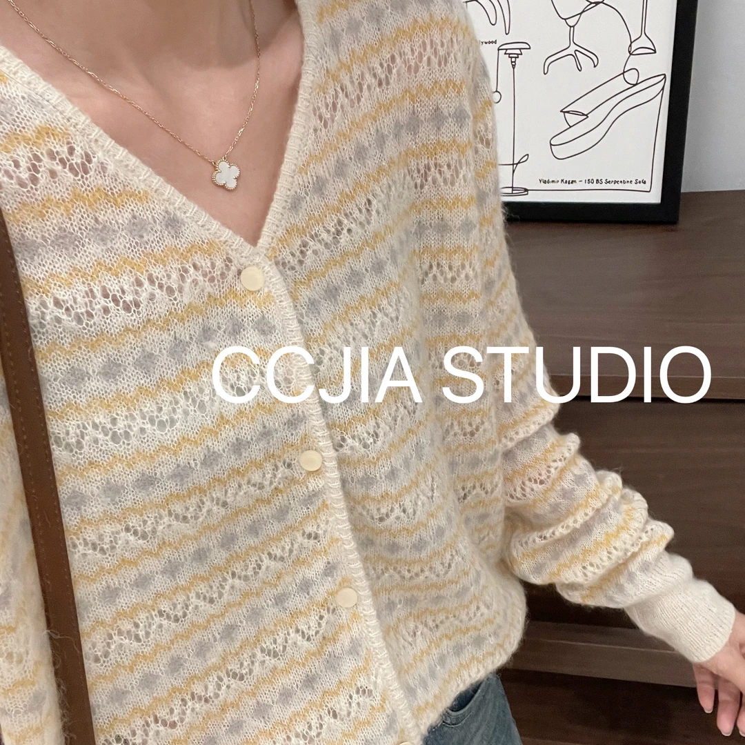 【小清新】早秋新款撞色针织衫宽松休闲时尚百搭针织衫