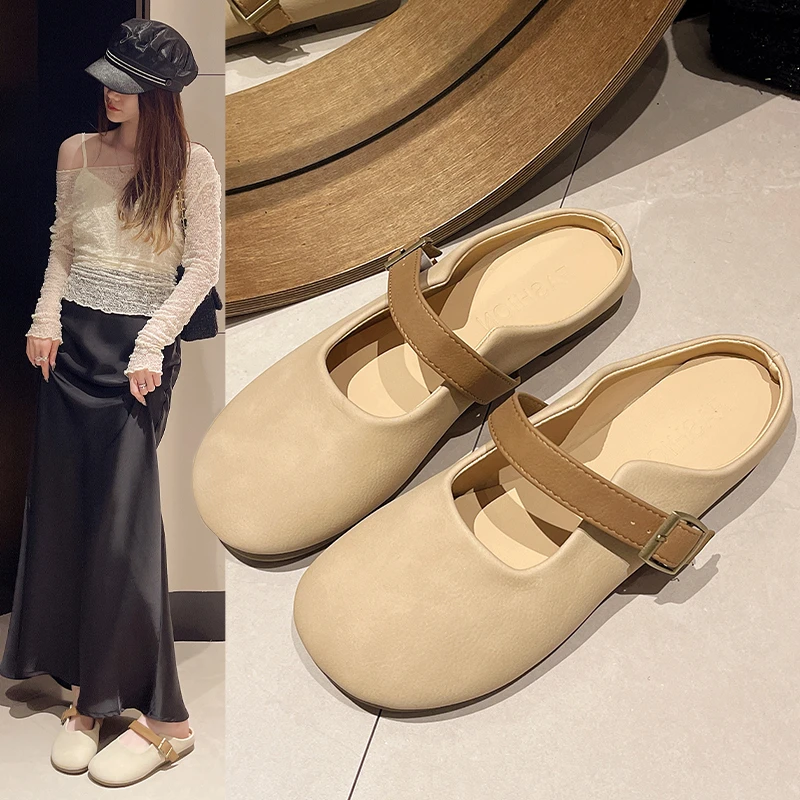 凉拖软底包头春夏平底鞋爆款银色气质单鞋懒人一脚蹬小众赫本风