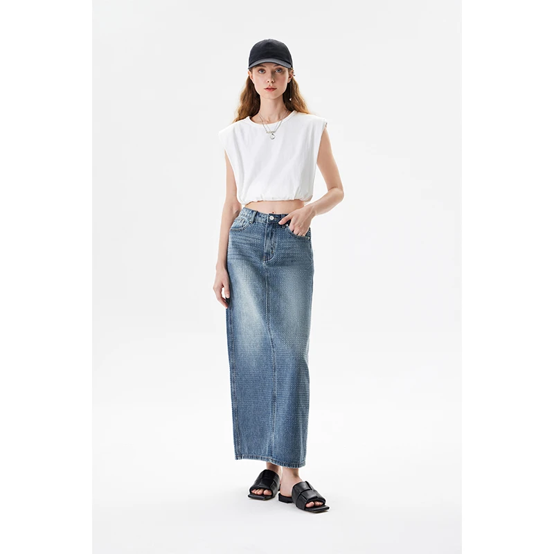 设计师时尚百搭南非透明高级烫钻中长裙  R006