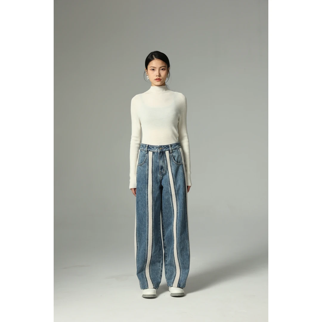 冬季百搭羊羔绒无弹直筒牛仔裤R008