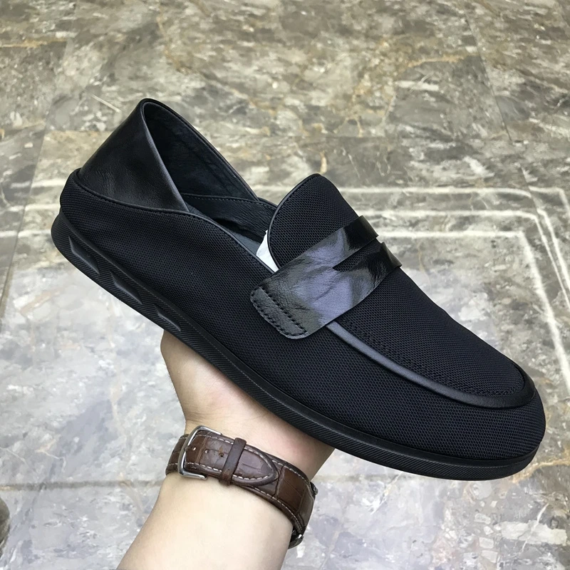 豆豆鞋男士夏季透气网面防臭薄款黑色懒人一脚蹬英伦风乐福休闲鞋