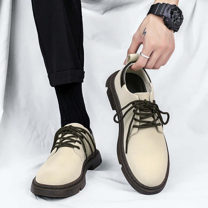 马丁靴低帮2025新款男士休闲鞋港风真皮英伦百搭潮流牛皮皮鞋学院