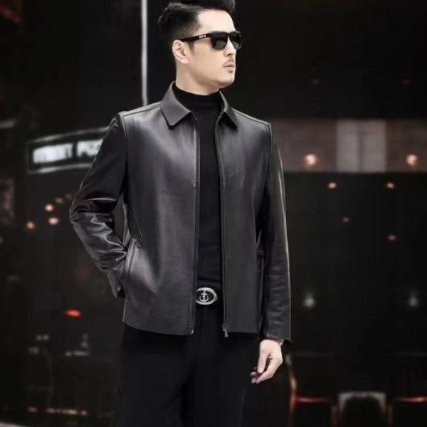 【官方严选】海宁真皮皮衣男士头层小牛皮秋季新款男装翻领皮夹克YM