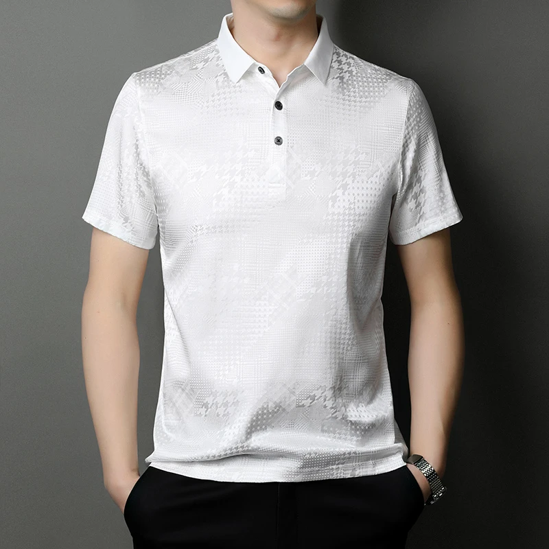 高端男士桑蚕丝真丝轻奢时尚商务男装休闲高档短袖夏季POLO衫8855