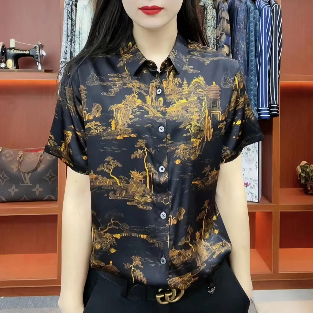 高端男士桑蚕丝衬衫轻奢时尚商务男装休闲修身短袖夏季衬衣66883M